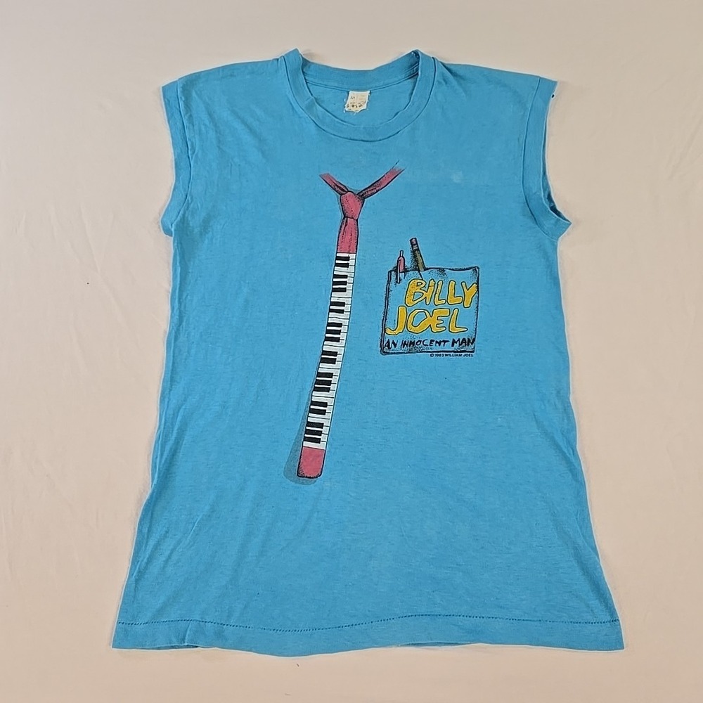 Billy Joel Innocent Man 1984 Tour Piano Tie Jukebox Sleeveless Shirt Size Medium